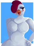 2026 3:4 anthro avian avian_caruncle beak big_breasts bird blush breasts chicken comb_(anatomy) eyeshadow female galliform hand_on_hip head_crest hi_res la_pechugona makeup open_mouth phasianid signature solo tlg_arts white_body
