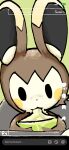 :3 cheese_bug chrysalis colored cut_in_half death duo eating_flesh electricity electricity_creature elemental_creature emolga female feral flying_squirrel food generation_1_pokemon generation_5_pokemon hi_res high_chair holding_food holding_object humor looking_at_viewer mammal metapod molga_(reiesp) natural nintendo pokemon pokemon_(species) reiesp_(artist) rodent sciurid shaded simple_background tiktok