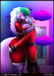 2025 absurd_res anthro beanontoast bedroom_eyes butt butt_grab canid canine canis christmas christmas_clothing clothing digital_media_(artwork) duo face_in_breasts female five_nights_at_freddy's five_nights_at_freddy's:_security_breach flirting grey_body grey_hair hair hand_on_butt hi_res holidays hug humanoid imminent_sex lipstick machine makeup male mammal narrowed_eyes nutcracker red_lipstick robot robot_humanoid roxanne_wolf s.t.a.f.f._bot_(fnaf) santa_dress scottgames seductive steel_wool_studios tail text wolf