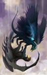  2018 archspirigvit claws day detailed_background digital_media_(artwork) dragon duo falling feathered_dragon feathered_wings feathers feral flying full-length_portrait fur furred_dragon hi_res horn invalid_color invalid_tag lailie_dragon_lovard open_mouth outside portrait sky teeth wings 