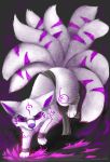  2019 9_tails ambiguous_gender ankle_band asian_mythology canid canine colored_fire east_asian_mythology etis feral fire fox fox_spirit fur hi_res mammal markings multi_tail mythology purple_eyes purple_fire sash simple_background skykristal white_body white_fur 
