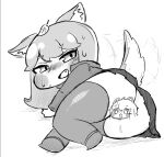 2026 animal_humanoid bedroom_eyes big_butt bitumi blush blush_stickers bodily_fluids bottomwear butt canid canid_humanoid canine canine_humanoid censored cheek_spots chibi clothed clothing creative_censorship digital_media_(artwork) dripping female fox_humanoid genital_fluids greyscale happy humanoid inner_ear_fluff jacket leaf leaf_on_head legwear looking_at_viewer looking_back looking_back_at_viewer lying mammal mammal_humanoid medium_hair monochrome narrowed_eyes no_underwear on_side one_fang open_mouth open_smile pleated_skirt presenting presenting_hindquarters rear_view rufo_(trickcal) seductive simple_background sketch skirt smile solo sweat tail tail_motion tailwag thick_thighs thigh_highs topwear trickcal tuft upskirt vaginal_fluid_drip vaginal_fluids white_background wide_hips