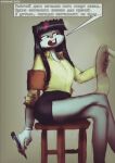 2026 alternative_fashion anthro arbtttrn6 ballpoint black_bottomwear black_clothing black_hair black_skirt bottomwear buckteeth bugs_bunny chair clothing crossgender documents female fur furniture goth grey_background grey_body grey_fur hair hi_res light_shirt looney_tunes office_clothing office_lady on_chair russian_text simple_background sitting sitting_on_chair sketch skirt solo talking_to_self teeth text warner_brothers