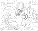 anthro auto_breast_lick breast_lick breast_play breast_suck breasts casual_exposure computer duo electronics female feral hi_res licking machine male monochrome nipples robot self_lick self_suckle sucking surprised synth_(vader-san) titty_sucking_method tongue tube wire woodhouse3d