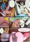  adventure_time anus areola blonde_hair bodily_fluids breasts butt cartoon_network clothing comic cubby_chambers cum cum_in_pussy cum_inside dialogue digital_media_(artwork) english_text female finn_the_human fionna_the_human genital_fluids grey_body grey_skin hair human human_on_human human_on_humanoid humanoid interspecies lying male male/female mammal marceline_abadeer nipples on_back pale_skin penetration presenting presenting_anus princess_bubblegum pussy selfcest shirt speech_bubble square_crossover t-shirt text topwear vaginal vaginal_penetration vampire 