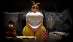 2026 3d_(artwork) 4_fingers animatronic anthro apron apron_lift avian beak big_breasts bird blue_eyes breasts camel_toe chicken clothed clothing clothing_lift curvy_figure digital_media_(artwork) electric_fan electronics english_text female fingers five_nights_at_freddy's five_nights_at_freddy's_2 freddy_(fnaf) front_view furniture galliform glistening glistening_body hi_res impaer_jaster inside looking_at_viewer machine non-mammal_breasts office paper phasianid phone pink_clothing pink_thong pink_underwear plushie presenting purple_eyelids robot robot_anthro scottgames solo table text text_on_clothing thick_thighs thigh_gap thong toy_chica_(fnaf) underwear voluptuous voluptuous_anthro voluptuous_female watermark white_apron white_clothing wide_hips yellow_body
