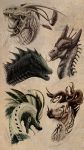  2017 archspirigvit dragon feral group headshot_portrait hi_res horn open_mouth portrait scales sketch spines teeth tongue traditional_media_(artwork) white_body white_scales 