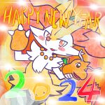 1:1 2024 ambiguous_anthro ambiguous_gender annyui0611 anthro biped blush blush_stickers braixen canid digital_drawing_(artwork) digital_media_(artwork) dutch_angle english_text food front_view fruit generation_6_pokemon hand_puppet hi_res holidays japanese_description jewelry looking_at_viewer mammal necklace new_year new_year_2024 nintendo open_mouth open_smile orange_(fruit) orange_on_head plant pokemon pokemon_(species) portrait smile snout solo standing text three-quarter_portrait translated_description