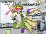 4:3 anthro big_breasts bird_wyvern breasts capcom chameleos clothed clothing coat crossgender elder_dragon english_text female flying_wyvern gameplay_mechanics genitals lab_coat mixed_media monster_hunter mtf_crossgender name_tag photo_background photography_(artwork) pukei-pukei scales scalie text tongue tongue_out topwear vulva wings wonderin_dragon