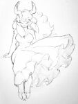 3:4 absurd_res akamaruburningred anthro antlers aqua'fina bottomwear bovid breasts caprine cheek_spots cheek_tuft chimera clothing cloven_hooves curly_hair deer dress eyes_closed facial_tuft female floppy_ears flowing_hair frilly frilly_bottomwear frilly_clothing frilly_skirt hair hi_res hooves horn hybrid long_ears long_hair mammal monochrome sheep sitting skirt solo traditional_media_(artwork) tuft wind