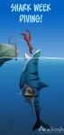2024 akaikosh ambiguous_gender anthro anthro_pred aquatic avian belly big_belly bird black_body blue_body blue_fin blue_stripes boat discovery_channel diving english_text feral feral_pred fish gills group guts hi_res inside_stomach internal intestines ladder multiple_prey organs red_body rumbling_stomach sea shark shark_tail shark_week species_request stripes text underwater url vehicle vore water watercraft watermark willing_prey