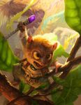 2016 action_pose anthro branch clothing dragon feral fur group haplorhine holding_object holding_staff jerome_jacinto leaf looking_up male mammal mythological_creature mythological_scalie mythology on_branch open_mouth pose primate scalie staff standing tarsier