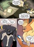 2026 absurd_res anthro bed black_body black_claws black_nose bodily_fluids chips_(food) chromatic_aberration claws clothed clothing comic crying dialogue digital_media_(artwork) duo eeveelution electronics english_text espeon eyes_closed eyewear flareon food furniture generation_1_pokemon generation_2_pokemon glasses headphones hi_res hoodie looking_up lucky_(odeko-yma) magazine male nintendo odeko-yma phone phone_call pillow pokemon pokemon_(species) pokemon_mystery_dungeon red_eyes signature speech_bubble spike_chunsoft tears text topwear umbreon wearing_glasses wrapper yellow_sclera