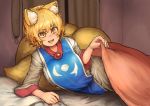  :d absurd_res animal_humanoid bed bedding blanket blonde_hair blush breasts canid canid_humanoid canine canine_humanoid chanta clothed clothing dress female fox_humanoid furniture hair hi_res humanoid inner_ear_fluff mammal mammal_humanoid multi_tail open_mouth ran_yakumo short_hair slit_pupils solo tabard teeth tongue touhou tuft video_games yellow_eyes 