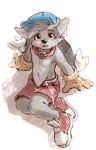  2019 anthro biped canid canine canis clothing collar cub harmarist klonoa_(series) looking_at_viewer male mammal simple_background sitting solo video_games white_background wolf young 