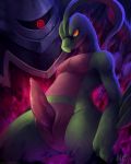  2019 abstract_background animal_genitalia anthro duo dusknoir dusknoir_(eotds) erection genital_slit green_body green_skin grovyle grovyle_the_thief looking_at_another looking_at_viewer male nintendo nude nurinaki penis pok&eacute;mon pok&eacute;mon_(species) pok&eacute;mon_mystery_dungeon possession presenting presenting_penis red_body red_eyes red_skin slit solo_focus tapering_penis video_games yellow_sclera 