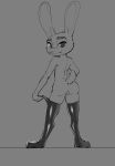  anthro blazera breasts butt disney ears_up female grey_background hi_res judy_hopps lagomorph leporid looking_at_viewer looking_back mammal mostly_nude pussy rabbit rear_view scut_tail side_boob simple_background solo standing zootopia 