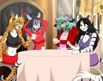  absurd_res bovid caprine cheetah cup domestic_cat felid feline felis furniture goat group hi_res mammal pantherine sagestrike2_(artist) table tiger 