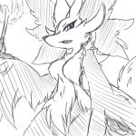  1:1 2018 anthro black_and_white breasts delphox female fire hi_res inner_ear_fluff kemono line_art monochrome nintendo nyaswitchnya pok&eacute;mon pok&eacute;mon_(species) simple_background stick tuft video_games white_background 