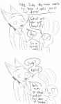  ? ambiguous_gender anthro black_and_white canid canine cellphone clothed clothing comic dialogue disney duo english_text fox humor judy_hopps lagomorph leporid mammal monochrome necktie nick_wilde phone rabbit shirt simple_background sketch speech_bubble text topwear visiti white_background zootopia 