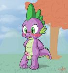  anthro balls blush cub dragon erection friendship_is_magic hi_res male my_little_pony outside penis raukue solo spike_(mlp) young 