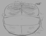 2022 anthro aquatic belly big_belly big_breasts black_and_grey bottomwear breasts character_request clothed clothed_anthro clothed_female clothing countershade_torso countershading creaking dated female female_anthro fin fish front_view furgonomic_piercing furgonomics grey_background gurgle_(sound_effect) heart_after_text heart_reaction huge_belly huge_breasts hyper hyper_belly hyper_breasts hyper_inflation inflation male midriff moan monochrome navel non-mammal_breasts non-mammal_navel pants piercing pointy_ears prick_ears rib_cage shark shark_tail sheepie_(artist) signature simple_background skeleton_print solo sound_effects spherical_inflation tail tail_fin tail_piercing tilde_after_text vowelless vowelless_sound_effect