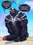 alien alien_humanoid balls big_muscles big_penis black_body claws dialogue digital_media_(artwork) emblem empty_eyes english_text erection genitals hi_res humanoid humanoid_genitalia humanoid_penis long_penis looking_at_viewer lsdxiii male marvel marvel_rivals muscular nipples not_furry nude open_mouth penis sharp_teeth smile solo speech_bubble symbiote teeth text tongue venom_(marvel)