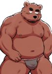  2019 anime anthro belly blush brown_bear bulge clothing humanoid_hands kick_(artist) male mammal moobs navel nipples overweight overweight_male simple_background solo underwear ursid ursine white_background 