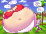 2026 accessory amy_rose anthro belly belly_expansion big_belly big_breasts big_cheeks blaze_the_cat blue_sky blush body_inflation bottomwear bracelet breast_expansion breasts cheek_expansion clothing cloud coat colored deep_navel dialogue digital_media_(artwork) domestic_cat dress duo english_text eulipotyphlan expansion eyelashes felid feline felis female female/female footwear forehead_gem gem gloves gold_(metal) gold_bracelet gold_jewelry grass green_eyes hair hair_accessory hairband hand_on_another's_butt hand_on_butt handwear hedgehog hi_res huge_belly huge_breasts huge_cheeks hyper hyper_belly hyper_breasts hyper_cheeks hyper_inflation immobile inflation jewelry liquid_inflation looking_up looking_up_at_another mammal motion_lines multicolored_body navel navel_outline open_mouth open_smile outside palm_tree panties pants pink_body pink_clothing pink_ears pink_footwear pink_hair pink_shoes pink_tail pink_tongue plant purple_body purple_clothing purple_coat purple_ears purple_hair purple_tail purple_tailcoat purple_topwear red_clothing red_dress red_footwear red_gem red_hairband red_mouth red_shoes rolling rolling_another round_body scut_tail sega shaded shoes short_tail sky smile sonic_the_hedgehog_(series) speech_bubble spherical_inflation sunken_head sunken_limbs swollen_cheeks tail tail_motion tailcoat tailwag talking_to_another tan_body tan_inner_ear teeth text tight_clothing tongue topwear torn_clothing torn_dress tree two_tone_body underwear water water_inflation white_bottomwear white_clothing white_gloves white_handwear white_panties white_pants white_underwear wolfygoofytoons