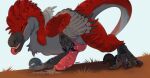 3_toes 4_toes animal_genitalia animal_penis aroused beak bedroom_eyes bent_over big_penis biped black_body black_claws black_feathers blue_body blue_feathers bodily_fluids canine_genitalia canine_penis chest_tuft claws cloaca cloacal_penis countershading cum cum_drip cum_on_ground detox_(detoxtheraptor) dewclaw digitigrade dinosaur dripping dromaeosaurid erection excessive_genital_fluids excessive_precum feathered_arms feathered_crest feathered_dinosaur feathered_scalie feathered_wings feathers feet feral finger_claws fingers fur genital_fluids genital_slit genitals glans glistening grass grey_body grey_claws grey_feathers grey_fur grey_genitals grey_scales grey_skin grey_tail half-closed_eyes head_crest head_feathers hi_res holding_penis huge_penis hybrid_genitalia hybrid_penis knot knotted_penis leaking leaking_precum licking licking_lips licking_own_lips lips looking_at_viewer looking_back male male_feral markings masturbation multicolored_body multicolored_feathers narrowed_eyes open_mouth orange_eyes outside owishka paws penis pink_genitals pink_penis pink_tongue plant precum precum_drip precum_on_ground precum_string prehistoric_species presenting presenting_penis pubic_boot pupils raised_tail red_body red_feathers red_fur red_genitals red_penis red_scales red_tail reptile saliva saurischian scales scalie scutes seductive sharp_teeth sickle_claw simple_background slit_pupils smile solo standing striped_body stripes tail tail_feathers tail_markings talons tapering_penis teeth text theropod thick_tail toe_claws toes tongue tongue_out tuft two_tone_body utahraptor vein veiny_penis white_background white_body white_feathers wings yellow_body yellow_eyes yellow_feathers