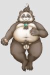  2013 anthro balls belly black_body black_fur eyes_closed flaccid fur giant_panda hi_res humanoid_hands male mammal moobs navel overweight overweight_male penis simple_background solo ursid white_body white_fur zangusuu 