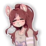  &lt;3 1:1 =_= alpha_channel blush bodily_fluids brown_hair chinchilla chinchillid cinnamon_(sinamuna) clothing drooling drowsy eyes_closed fluffy freckles freda_b fur hair heart_nose long_hair mammal minccino nintendo pink_body pink_fur pok&eacute;mon pok&eacute;mon_(species) ponytail rodent saliva simple_background sweater teeth this_was_an_invalid_tag_name tired topwear transparent_background video_games 