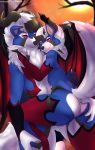  absurd_res anthro blue_body blue_fur breasts butt butt_grab clothing costume demon dusk_lycanroc featureless_crotch female fur halloween hand_on_butt hi_res holidays lycanroc male male/female nintendo pok&eacute;mon pok&eacute;mon_(species) shiny_pok&eacute;mon sky_noctis skye_primis skylosminkan video_games 