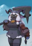 2026 accessory ambiguous_gender anthro anthro_focus armor axe bell bell_collar big_breasts bikini bikini_bottom biped black_body black_clothing black_ears black_fur black_legwear black_sweater black_thigh_highs black_topwear bovid breasts caprine carrying_another circle_eyebrows clothed clothing collar colored crop_top cropped_sweater curled_horn day detailed_background digital_media_(artwork) duo extreme_size_difference eyebrows eyewear eyewear_on_head female female_anthro female_focus front_view fur gloves goat goggles goggles_on_head hair hair_accessory handwear hi_res holding_axe holding_character holding_object horizontal_pupils horn human kamukamu6392 kemono knight larger_anthro larger_female legwear long_hair looking_at_another macro mammal midriff monotone_body monotone_fur monotone_hair mountain navel notched_ear open_:3 open_mouth open_smile outside pigtails portrait pupils purple_horn purple_inner_ear shaded shirt size_difference skimpy sky smaller_ambiguous smaller_human smile snow solo_focus standing sweater swimwear thigh_highs three-quarter_portrait topwear two-piece_swimsuit warrior weapon weapon_on_shoulder white_hair yellow_eyes