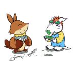 3_fingers absurd_res anthro aquatic bandai_namco beaver_tail black_claws blue_clothing blue_shirt blue_topwear brown_body brown_fur claws clothing digimon digimon_(species) digimon_adventure digital_media_(artwork) duo eating expressions eyewear eyewear_on_head fingers fish food fuddler fur glasses gomamon green_eyewear green_sunglasses hair happy hi_res holding_food holding_object leftovers long_ears markings multicolored_body multicolored_clothing multicolored_fur multicolored_shirt multicolored_topwear pal_(species) palworld pink_nose plate pocketpair purple_markings red_hair salad scuzz_missile shaded shadow shirt simple_background sitting sunglasses sunglasses_on_head tail toei_animation toony topwear two_tone_body two_tone_clothing two_tone_fur two_tone_shirt two_tone_topwear wearing_sunglasses white_background white_body yellow_body yellow_fur