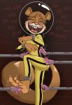 anthro bodily_fluids brown_body brown_fur buckteeth caroo feet female fur hi_res laugh mammal nickelodeon open_mouth rodent sandy_cheeks sciurid solo spongebob_squarepants tears teeth tickle_torture tickling tickling_feet tree_squirrel