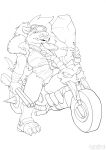 2026 anthro bear big_breasts biker black_and_white bone_piercing breasts cigar cigar_in_mouth clothed clothed_anthro clothed_female clothing club_(weapon) eyewear eyewear_on_head female goggles goggles_on_head gun hi_res holding_club holding_melee_weapon holding_object holding_weapon kandlin leotard looking_at_viewer mammal melee_weapon monochrome motorcycle object_in_mouth ranged_weapon shotgun solo vehicle weapon