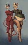 2024 absurd_res anthro bodily_fluids bodysuit bottomwear clothing colored_sketch digitigrade domestic_cat duo entwined_tails felid feline felis female hand_holding hi_res lactating lactating_through_clothing looking_at_another mammal margyyn34 markings megan_(margyyn34) navel pregnant pregnant_female print_clothing print_topwear red_clothing rena_(margyyn34) roommate shorts simple_background sketch skinsuit smile spacesuit striped_markings stripes tail tail_coil tight_clothing topwear walking wet wet_clothing worried