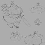 anthro big_breasts biped black_and_grey breasts bust_portrait canid canine canis chibi curvy_figure darknut digital_drawing_(artwork) digital_media_(artwork) female female_anthro full-length_portrait fur grey_background hi_res holding_melee_weapon holding_object holding_shield holding_sword holding_weapon huge_breasts huge_hips huge_thighs mammal melee_weapon monochrome nintendo obese obese_female overweight overweight_anthro overweight_female portrait sheepie_(artist) shield simple_background sketch sketch_page solo standing striped_legs stripes sword the_legend_of_zelda thick_thighs voluptuous voluptuous_anthro voluptuous_female weapon whiskers wide_hipped_anthro wide_hipped_female wide_hips wind_waker