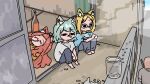 animal_humanoid aruko_sakai barefoot black_eyes blue_clothing blue_topwear bottomwear cat_humanoid chainsmoker_cat cigarette cigarette_butt cigarette_in_mouth clothing feet felid felid_humanoid feline feline_humanoid fingers grey_clothing grey_topwear group hair hi_res humanoid inner_ear_fluff mammal mammal_humanoid mouth_hold object_in_mouth pants smoke smoking smoking_cigarette sonwooang topwear tuft white_inner_ear_fluff yakuko_etsushimaru yaniko_satou