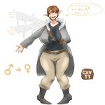  1:1 big_breasts breasts brown_eyes brown_hair cev clothed clothing crossgender digital_media_(artwork) elf facial_scar female gender_transformation hair huge_breasts humanoid humanoid_pointy_ears looking_at_viewer mammal mtf_transformation not_furry scar solo thick_thighs transformation wide_hips 