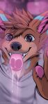  2019 angiewolf anthro black_nose blue_eyes brown_body brown_fur brown_hair canid canine canis digital_media_(artwork) domestic_dog fur hair male mammal smile solo tongue windowlicker 