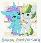 2026 absurd_res anniversary anniversary_art anthro arms_bent avian balloon bangs beak beak_closed bent_arm big_ears biped black_eyebrows blonde_hair blue_beak blue_body blue_eyes blue_fur blue_hair blue_hooves blue_tail blueberry_(fruit) cabinet cake candle celebration chamomilearts chibi colored confetti counter dessert digital_drawing_(artwork) digital_media_(artwork) duo english_description english_text equid equine european_mythology eye_contact eyebrows eyelashes fan_character featureless_crotch female female_anthro fingers fire flat_chested floor fluffy fluffy_ears fluffy_tail food fruit fur greek_mythology green_hair green_tail grey_hands grey_hooves hair hasbro hi_res hippogriff holding_object holding_plate hooves horn inflatable inside interspecies kitchen lidded_eyes light lighting lit_candle long_hair long_tail looking_at_another male male/female male_anthro mammal mouth_closed multicolored_hair my_little_pony mythological_avian mythological_creature mythological_equine mythology nude nude_anthro nude_female nude_male ocelia_(tertia) on_one_leg outline plant plate pupils purple_hair purple_tail shaded short_hair sol_bright standing tail text tile tile_floor tile_wall two_tone_hair two_tone_tail unicorn unicorn_horn wall_(structure) white_body white_fur white_horn white_outline white_sclera yellow_tail