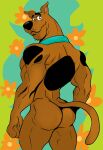 absurd_res anthro black_spots brown_body brown_fur butt canid canine canis digital_media_(artwork) domestic_dog eyebrows fur great_dane hanna-barbera hi_res looking_at_viewer looking_back looking_back_at_viewer male mammal mastiff molosser mylittlewarhose nude nude_anthro nude_male rear_view scooby-doo scooby-doo_(series) smile solo spots tail