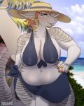  2019 anthro beach big_breasts bikini blush breasts chyna clothing conditional_dnp curvy_figure digital_media_(artwork) ear_fins female fin fish hair huge_breasts jewelry marine naexus navel nipples piercing ring seaside shark simple_background slightly_chubby smile solo swimwear teeth thick_thighs voluptuous wide_hips 