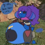 1:1 2021 2_horns 4_fingers :| anthro apex_legends bandolier barefoot belly belly_inflation belly_on_ground big_belly big_ears biped black_clothing black_eye_patch black_eyewear black_gloves black_handwear black_hooves black_text blue_body blue_ears blue_fur blue_speech_bubble blue_tail blue_text bomb bovid breasts caprine clothed clothed_anthro clothed_female clothing cosplay creaking dated domestic_sheep elbow_pads electronic_arts ellipsis english_text explosives eye_patch eyelashes eyelashes_through_hair eyewear feet female female_anthro fingers fur fuse_(apex_legends) gloves gun hair handwear handwritten_text hi_res holding_gun holding_object holding_ranged_weapon holding_shotgun holding_weapon hooves horn horn_through_hair inflation knee_pads kneeling layna_(sheepie) looking_down mammal midriff navel on_one_knee outie_navel purple_eyes purple_hair ranged_weapon respawn_entertainment screencap screencap_background sheep sheepie_(artist) short_horn shotgun signature small_horn solo sound_effect_variant sound_effects tail talking_to_self text translucent translucent_hair unguligrade vowelless vowelless_sound_effect weapon