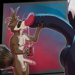 alien alien_humanoid anthro balls beverage big_balls big_penis black_body bodily_fluids brown_body brown_fur coffee cum cum_in_a_cup cum_in_container cum_in_mouth cum_inside digital_media_(artwork) drinking drinking_cum duo emblem erection fellatio fluffy fluffy_tail fur genital_fluids genitals glans guardians_of_the_galaxy hi_res huge_penis humanoid humanoid_genitalia humanoid_penis long_penis lsdxiii male male/male mammal marvel marvel_rivals nipples nude nude_male oral penile penis procyonid raccoon red_eyes red_sclera rocket_raccoon sex size_difference symbiote tail venom_(marvel)