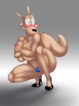 2025 anthro big_breasts black_clothing black_footwear black_high_heels blush breast_squish breasts camel_toe clothing covering covering_breasts crossgender crouching dracojeff female footwear fur hand_on_breast high_heels huge_breasts macropod mammal marsupial mtf_crossgender nickelodeon pumps rocko's_modern_life rocko_rama shoes solo squish tail tan_body tan_fur thick_thighs thong underwear wallaby wide_hips