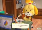 3d_(artwork) 4k alcohol animal_crossing anthro beverage bodily_fluids bottomless canid canine canis clothed clothing digital_media_(artwork) domestic_dog drunk duo english_text female fur gameplay_mechanics genital_fluids genitals hi_res isabelle_(animal_crossing) mammal nintendo owo_sfm peeing shih_tzu solo source_filmmaker_(artwork) substance_intoxication text toy_dog urine watersports whiskey yellow_body yellow_fur