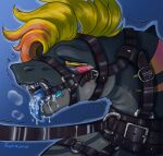 absurd_res after_oral ahegao aroused_face bdsm belt blonde_hair blue_tongue blush bodily_fluids bondage bound breath collar cum cum_drip cum_in_mouth cum_inside cum_on_tongue dragon dripping drooling facial_markings feral gag gagged genital_fluids grey_body hair half-closed_eyes halter harness harness_gag head_markings hi_res jupizoro latex looking_pleasured male markings motion_lines muzzle_(object) mythological_creature mythological_scalie mythology narrowed_eyes open_mouth open_mouth_gag orange_hair petplay ponyplay ring_gag roleplay saliva scalie shaking shivering solo spikes submissive submissive_feral tears teeth tongue tongue_out tremble_spikes trembling yellow_sclera